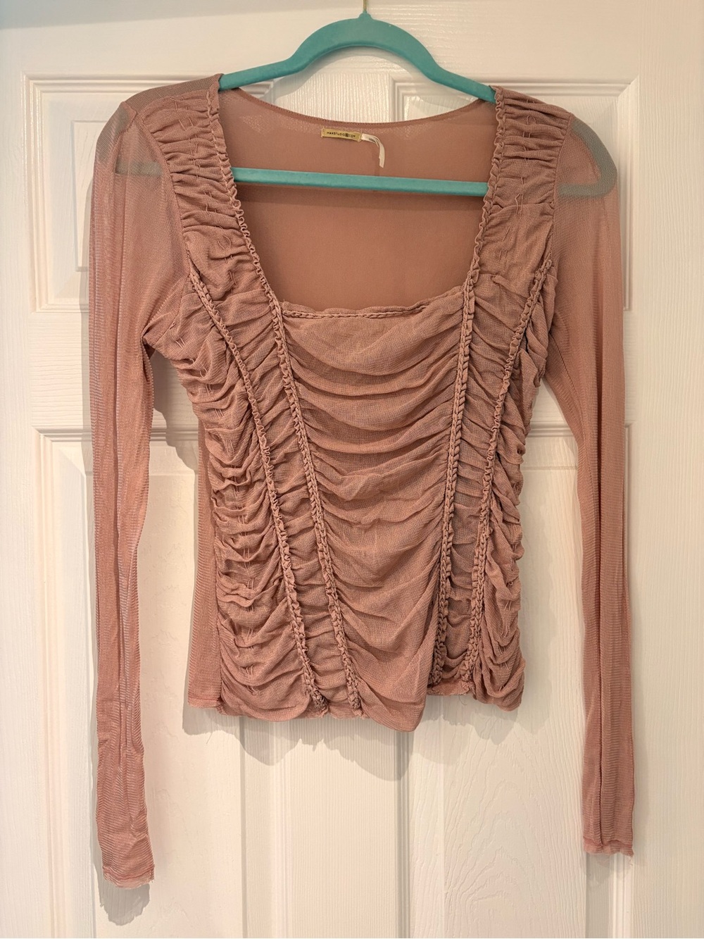 Max Studio 100% Silk Dusty Rose Ruched Top
